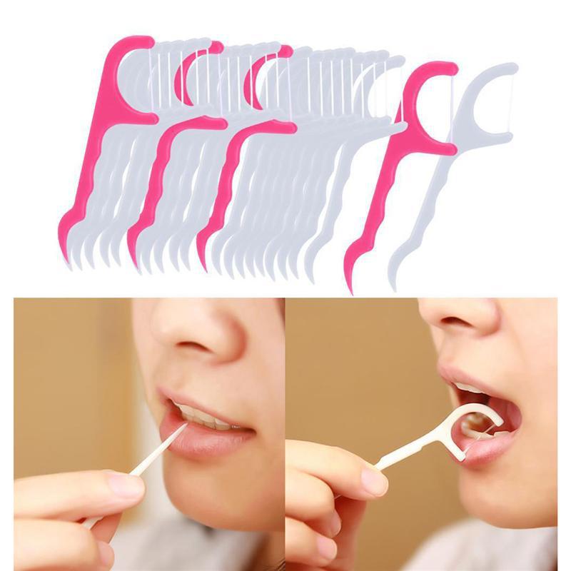 50 stks/partij Tandenstokers Dental Floss Interdentale Borstel Tanden Stick Oral Gum Tanden Schoon Gereedschap Draad Tandheelkundige Plastic Tand Picks