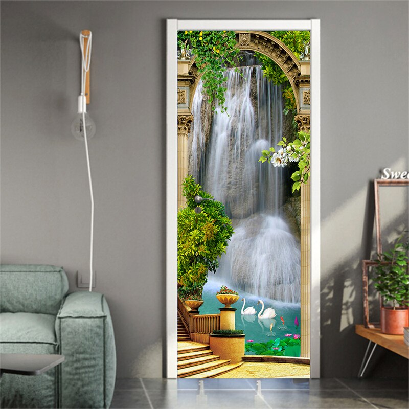PVC Self-Adhesive Door Sticker Window Covering Decoration 3D Photo Wallpaper Mural Living Room Bedroom Door Decorative Sticker