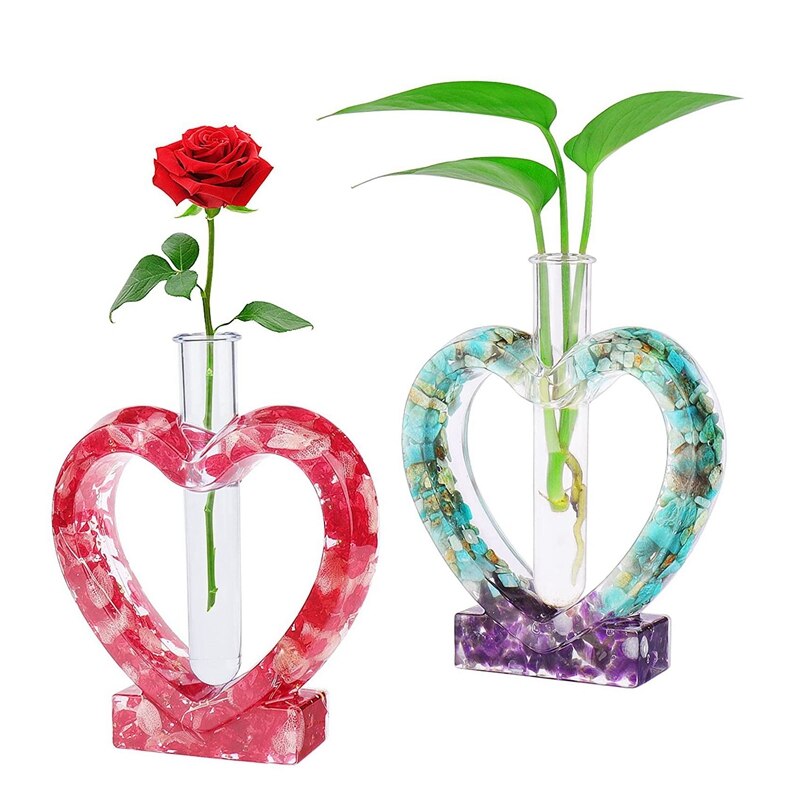 Moldes de resina epoxi en forma de corazón con 3 tubos de ensayo para hidropónico, soporte de flores, decoración de oficina en casa, de San Valentín