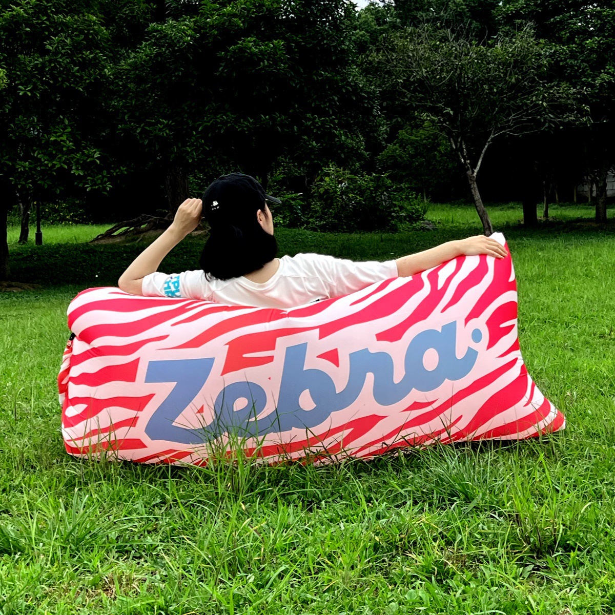 Sofá inflable portátil para exteriores, cama de aire para Parque de pastizales, playa, juguetes, silla inflable rápida: Rojo