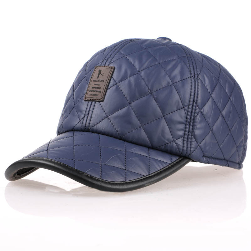 Nuovo berretto da Baseball invernale caldo uomo protezione dell&#39;orecchio cappelli Gorro marca Snapbak berretto da Baseball in osso solido uomo inverno caldo per uomo: Blu