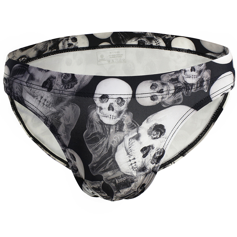 Sexy Swimwear Mens Swimming Briefs Male Quick Dry Bikini Board Shorts Man Skull Printed Swimsuits Nylon Men Swim Brief