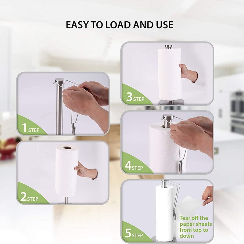 Papieren Handdoek Houder Stand Met Base Voor Keuken, Rvs Papieren Handdoek Dispenser, Voorkomen Papierrollen Vallen