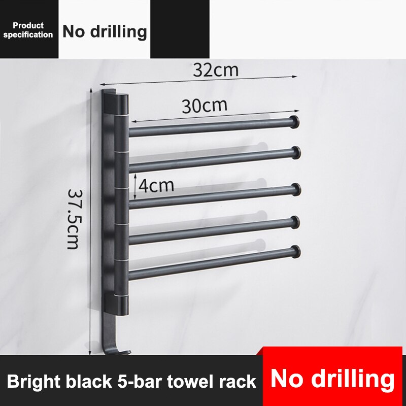 Asciugamano Cremagliera Muro del Bagno Montato Girevole Supporto di 2/3/4/5-sbarra Mensola Della Cucina Asciugamano Gancio bagno accessori no Pugno: nero 5-bar