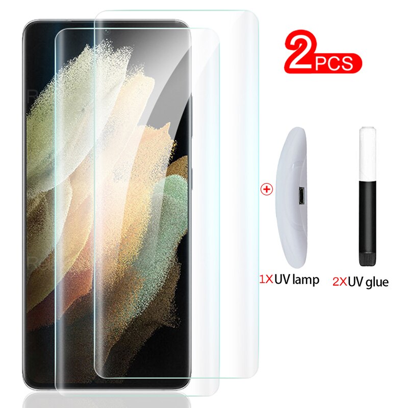 S21ultra Glas Uv Volledige Lijm Gebogen Beschermende Glas Voor Samsung Galaxys21 Galaxy S21 + S21 S 21 Ultra Plus Screen protectors Film: only 2 front glass / s21