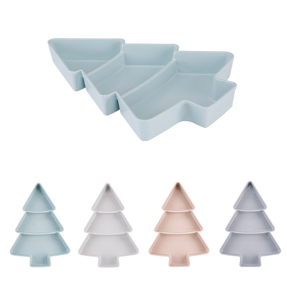 Christmas Tree Shape Plastic 3 Girds Snack Plate Tray Dried Fruit Candy Dish