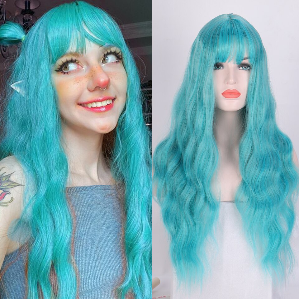 HOUYAN 22 Inch Long Wavy Wig with Bang Red Hair Cosplay Wig Heat Resistant Synthetic Hair Wigs: T1B/4/30