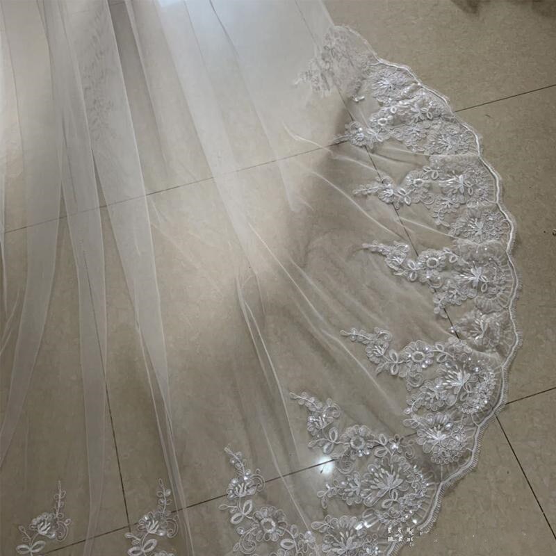 IN STOCK White Ivory 5 Meter Cathedral Bridal Veil for Wedding Women Lace Applique Wedding Veil Bridal Accessories