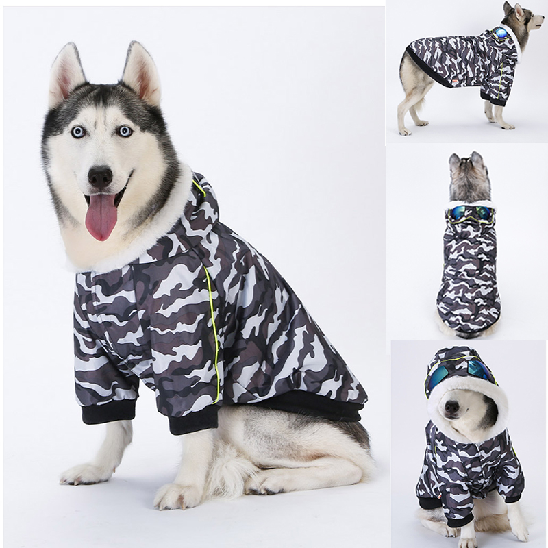 Ropa de camuflaje cálida para perro, abrigo de algodón para mascotas, chaleco grueso para perros grandes y medianos, Sudadera con capucha para Labrador