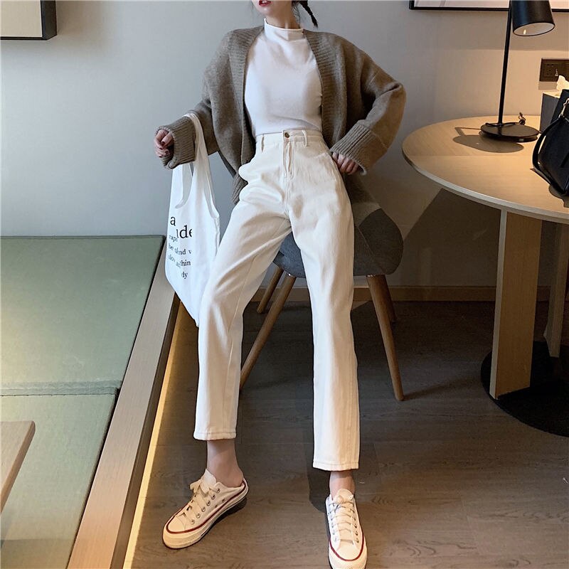 Damskie jeansy robić kostek proste damskie spodnie luźne BF damskie codzienne codzienne koreańskie styl proste modne wszystkie mecze szyk retro