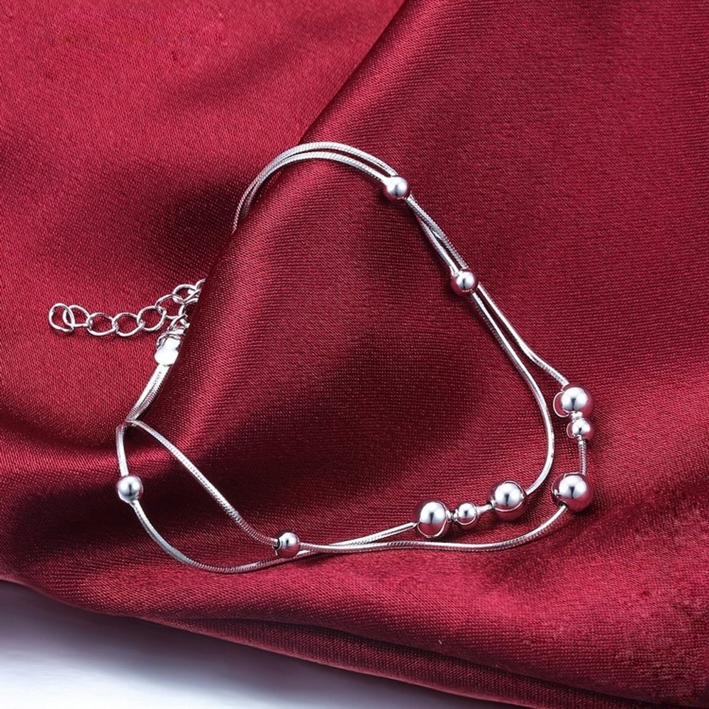 Mode Meisje Bel Enkelbanden. Solid 925 Sterling Zilveren Vrouwen Enkelbanden. Gecontracteerd Dubbele Snake Chain 26 Cm Enkelbanden. Zilveren Sieraden