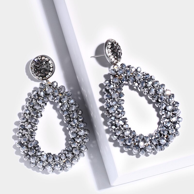 FLOLA Handmade Lott Oorbellen kolczyki dla kobiety małe kolczyki z koralików Oorbellen oświadczenie kryształowe aretes Bohemia ersp45: n30 Grey