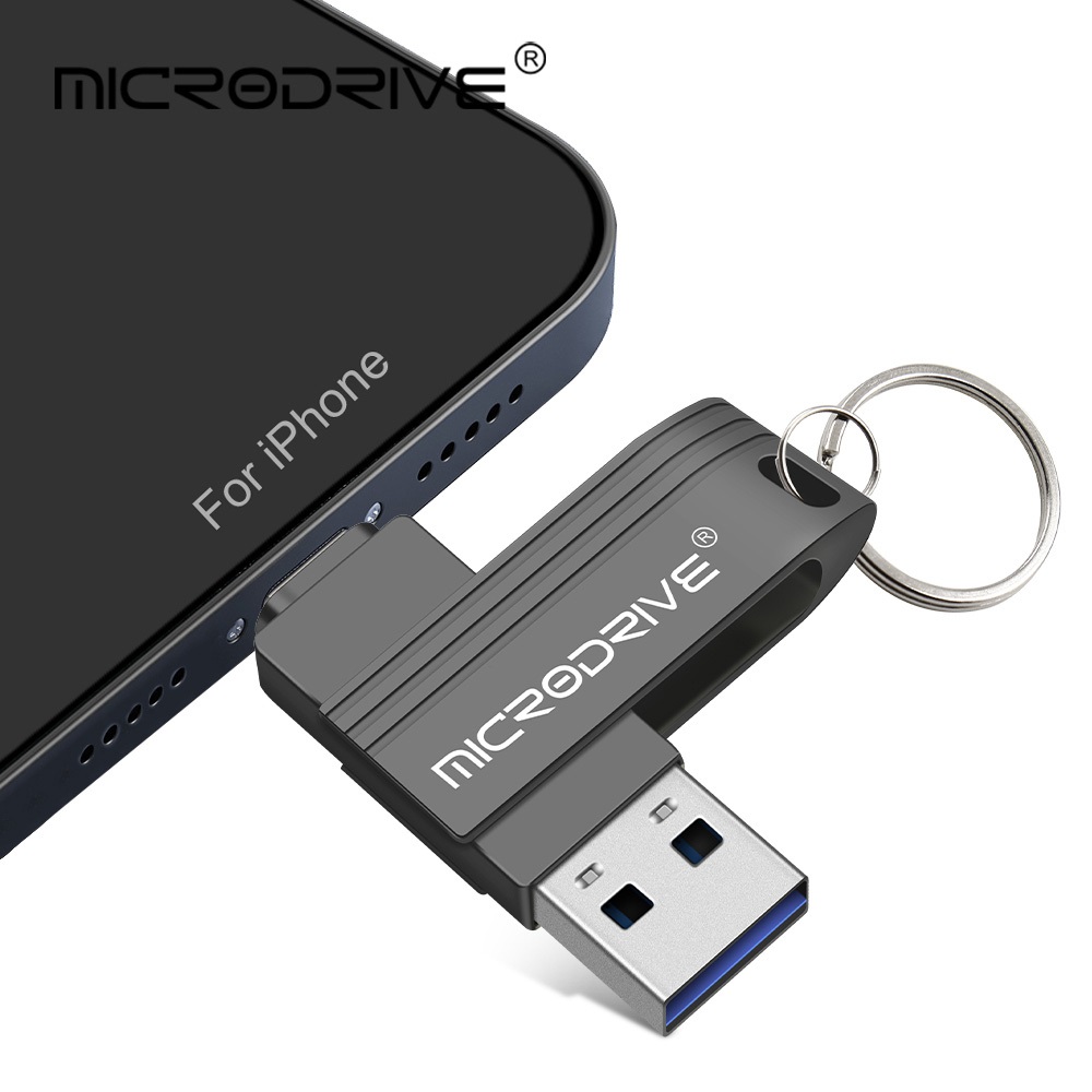 2 in 1 OTG USB3.0 to Lightning phone Flash Pen Drive Metal Memory Stick Usb 3.0 flash Disk 64GB 128GB 256G Pendrive for iPhone: black / 512GB