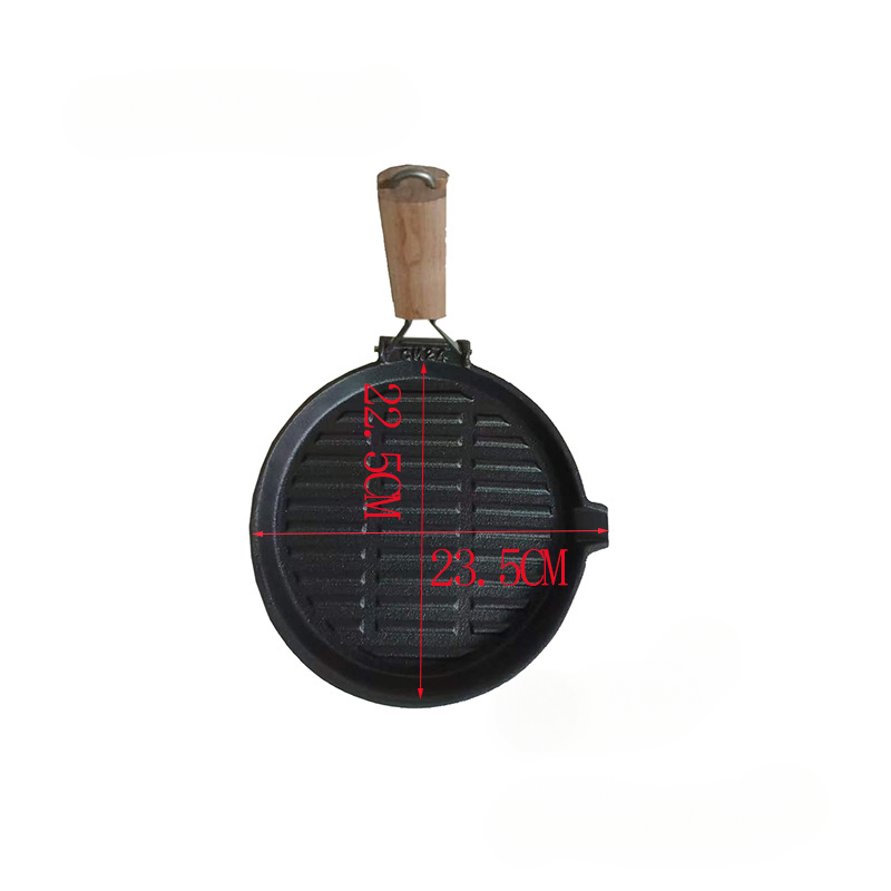 Square and round grilling pans for induction cookers, universal use Cast iron skillet Foldable wooden handle Striped Noodle Sou: green