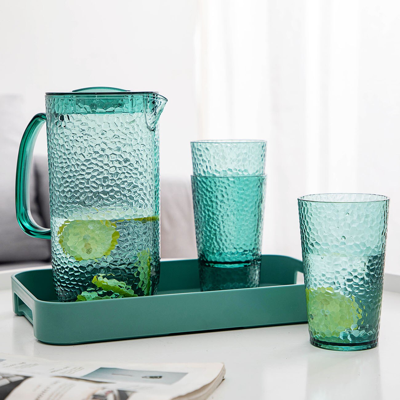 1950ml Plastic Juice Water Bottle Jug Drinkware Large Bottle Pot with Lid Water Dispenser Container Green Cup Mug