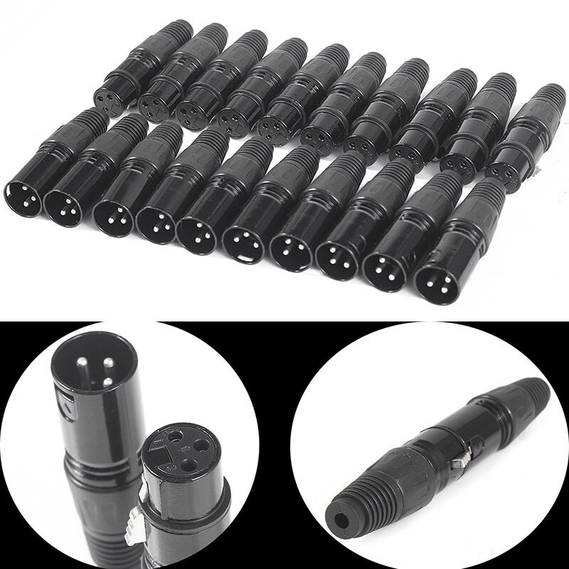 20Pcs 3Pin Xlr Man-vrouw Microfoon Verlengkabel Microfoon Kabels Plug Audio Socket Mic Audio Connector Adapter