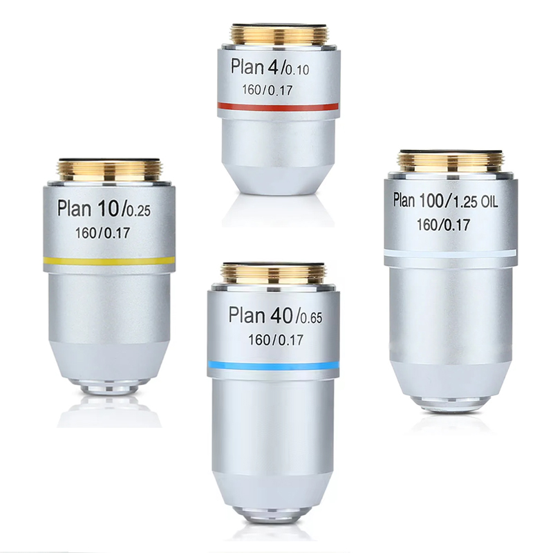 Microscope Plan Achromatic Objective Lens 4X 10X 20X 40X 100X Biological Metallurgical Microscope Objectives 20.2 RMS Thread