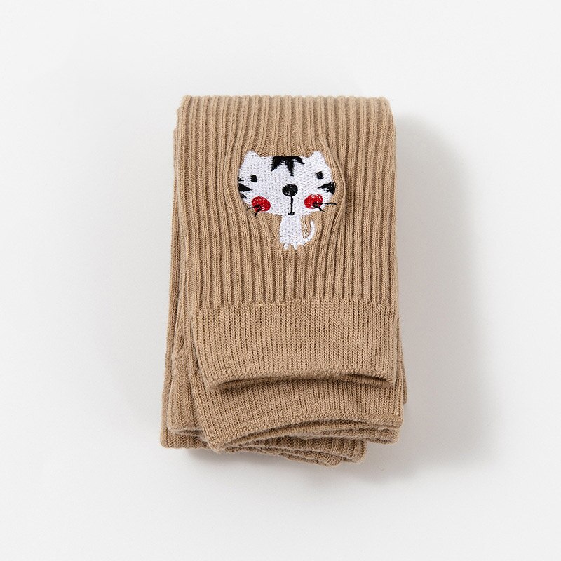 Winter Warm Baby Panty Met Dier Borduurwerk Zachte Gebreide Elastische Kinderen Panty Voor Baby Meisje Jongen Effen Kleur Kinderen Leggin: khaki / S 0-1Y
