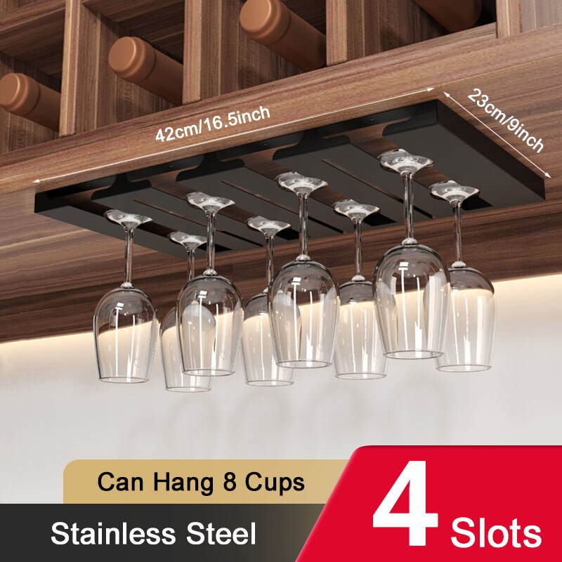 Stainless Steel Wine Rack Wine Glass Rack Wall Mount Holder Goblet Coffee Cup Hanging Rack Home Kitchen Bar Accessories: B4