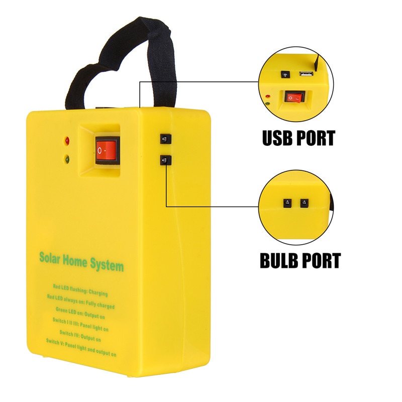 Portable Solar Panel Power Generator LED Solar Light with 2Bulbs 3 gear dimming USB Charge Emergency System Kit for Home Outdoor