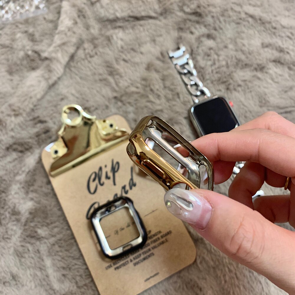 Watch Cover Case for Apple Watch 5 4 44MM 40MM Plating Protective Tpu 360 slim soft for iwatch Series 3 2 1 42MM 38MM: Golden / For 42mm