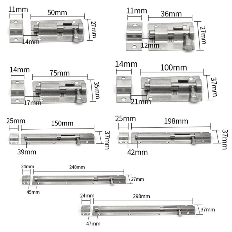 Meubeldeurgrendels 1.5/2/3/4/6/8/10/12 inch roestvrijstalen sloten schuifdeurkettinggrendel voor poortbeveiligingshardware