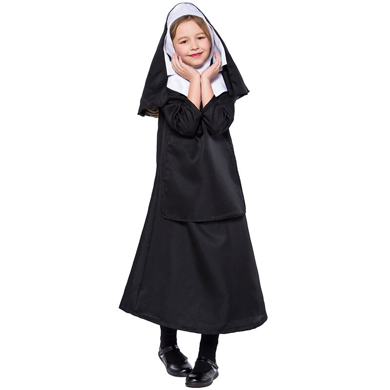 Kid Halloween Boys Missionary Priest Father Girls Nun Virgin Mary Outfit Church Role Costume: Girls / L