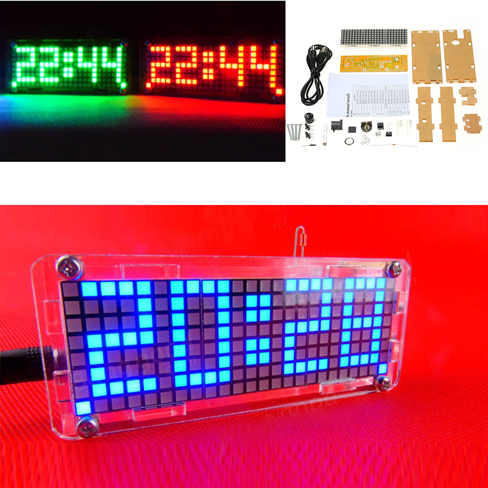 Hoge Nauwkeurigheid DIY Digitale Dot Matrix LED Wekker Kit met Transparante Case Temperatuur Datum Tijd Display