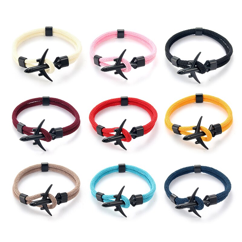 Avion hommes Bracelet corde chaîne noir Bracelet à breloques femmes mâle survie Aviation Style enveloppement en alliage de métal Sport crochet bijoux