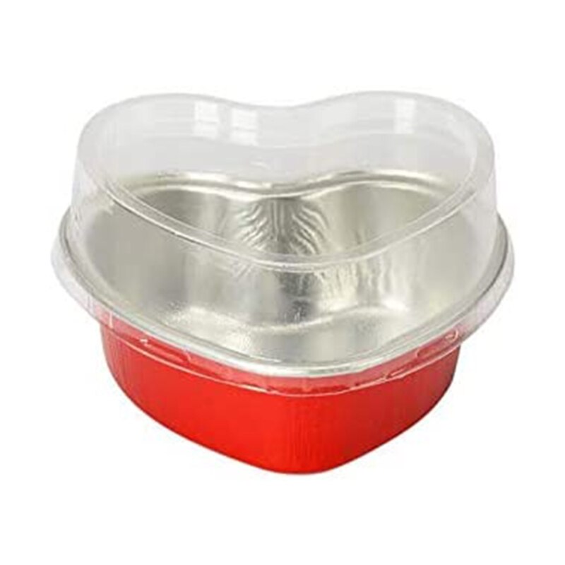 100Ml 100Pcs Valentine Aluminiumfolie Cake Pan Heart Shaped Cupcake Cup Met Deksels 72XF