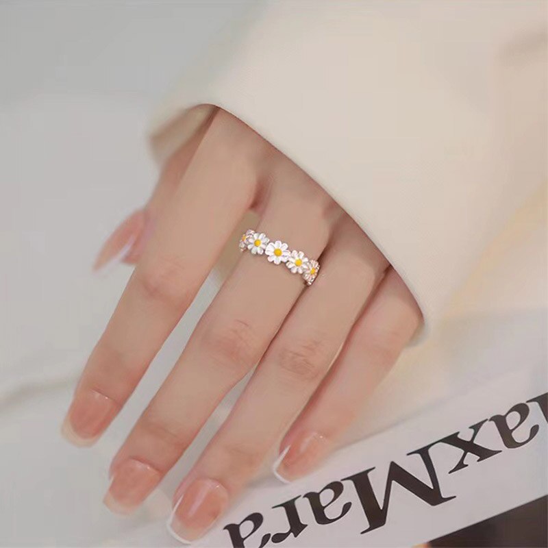 Coconal modisch Koreanische Stil Gänseblümchen Blume Ringe Für Frauen Süße Nette Finger Ring Persönlichkeit Hochzeit Edlen Schmuck Geburtstag