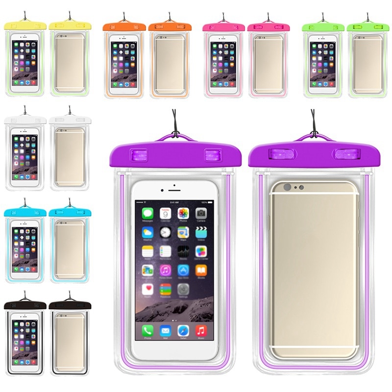 ¡Producto en oferta! Funda de teléfono móvil impermeable fluorescente de TPU de , bolsa transparente sellada de PVC, funda de teléfono SUMERGIBLE