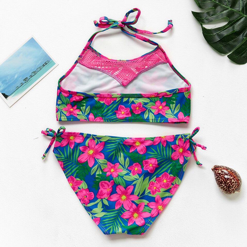 5~14Year Teenager Girls Swimwear Two pieces Girls Swimwear Lace style Children Swimwear Kid Girls Bikini set Beach wear