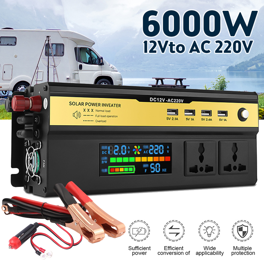 Sine Wave Inverter 6000W 5000W 4000W 3000W DC 12V/24V To AC 220V Portable Power Voltage Converter Car Solar Inverter: Gold