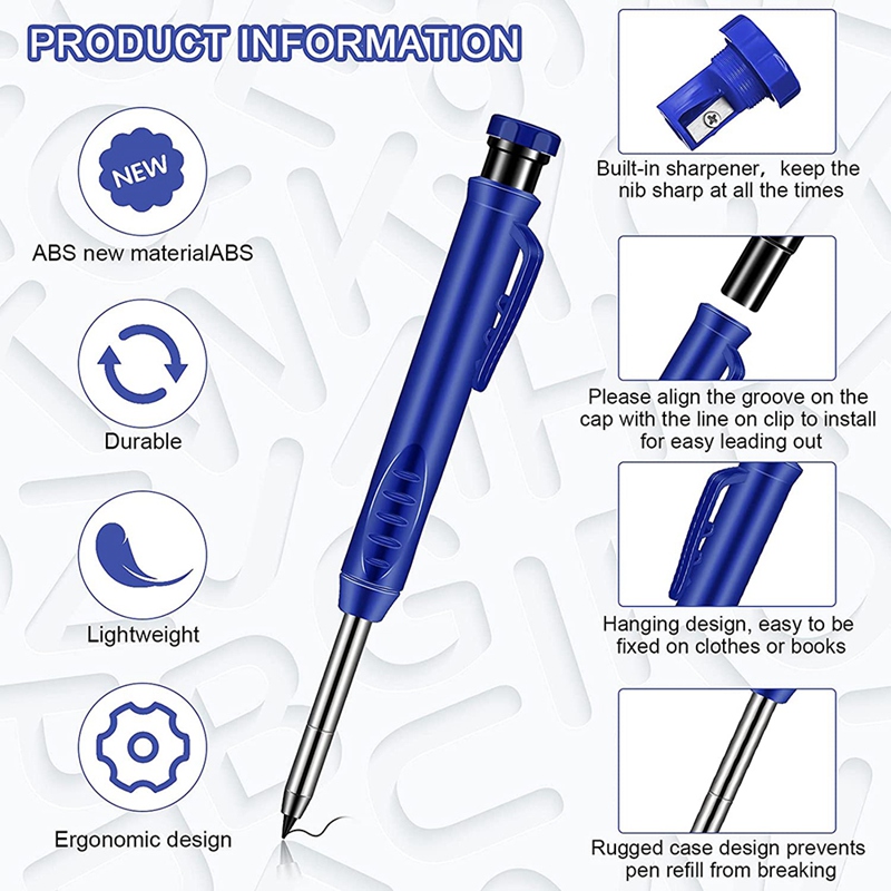 Solid Carpenter Pencil Set Leads Built-in Sharpener Deep Hole Mechanical Marker Marking Pen Tool