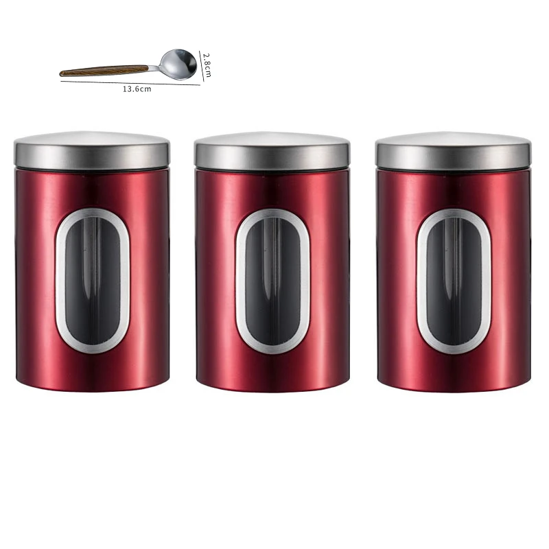 3pcs Coffee Bean Storage Containers Reusable Stainless Steel Tea Coffee Sugar Jar Portable Leakproof Food Storage Box Easy Clean: Light Grey