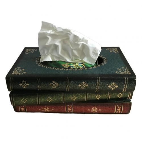 Caja de pañuelos Vintage en forma de libro, contenedor para el hogar y el coche, almacenamiento de patrones curvos, soporte de papel, decoración de mesa: Verde