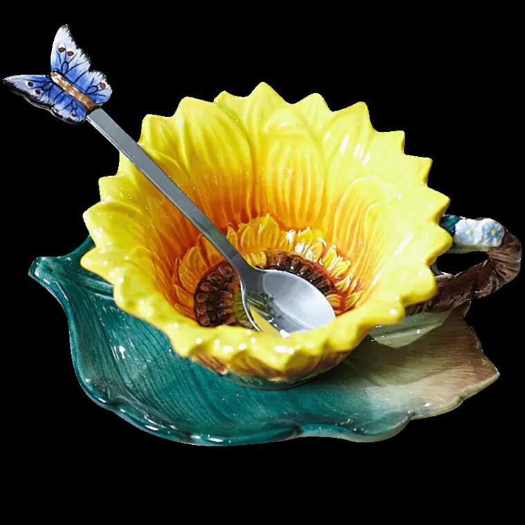 3pc/set Sunflower Cup and Saucer afternoon Tea sets High grade Coffee Sets English Tea sets Coffee Mugs Wedding