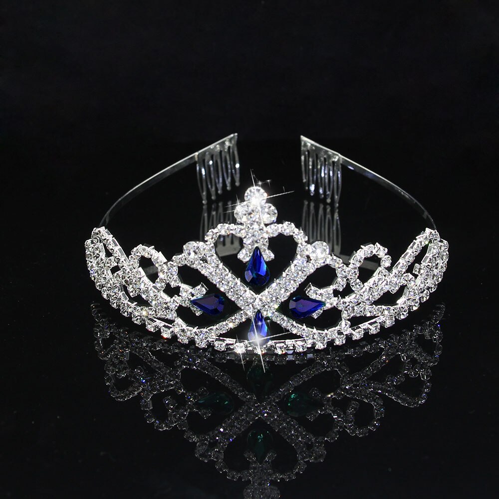 Ainameisi blå krystal tiara bryllup krone pandebånd kvinder piger rhinestone fest brude hår smykker tilbehør: Blå