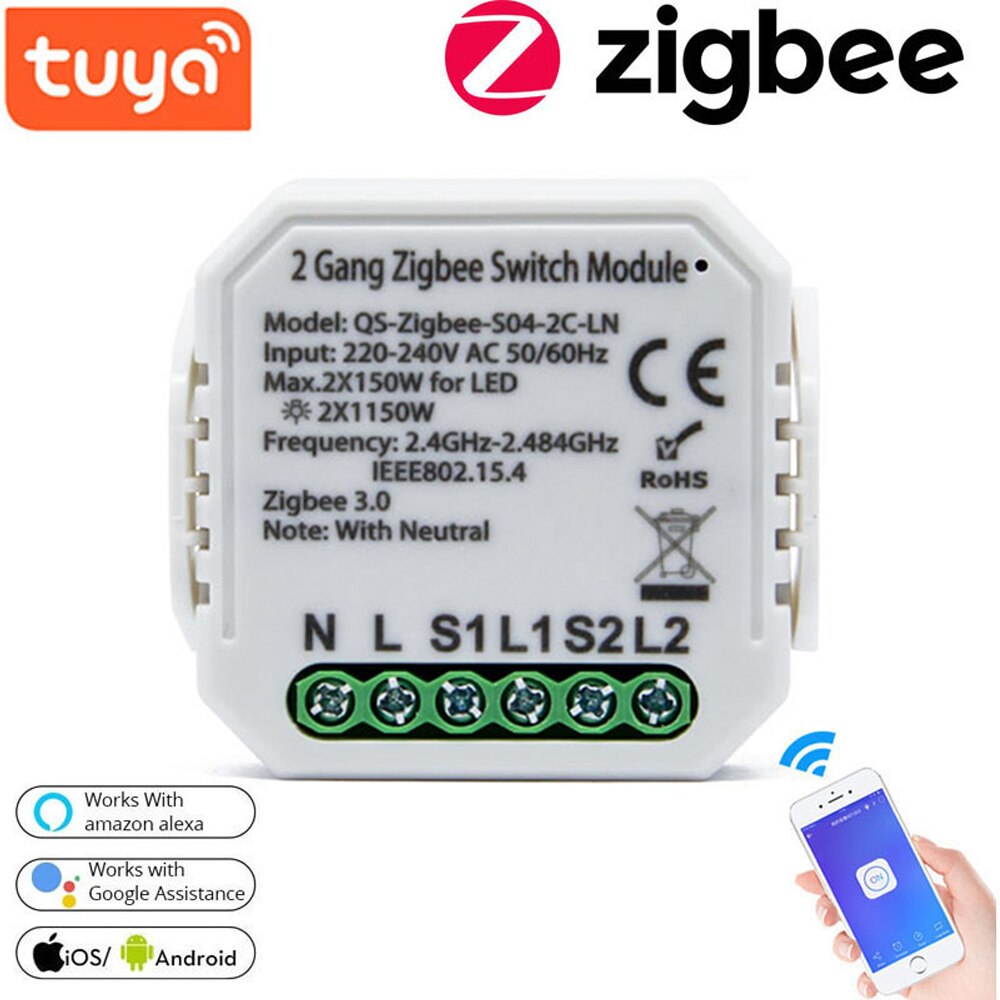 Tuya zigbee-kytkinmoduuli älykäs kotitalousmuunninmoduuli ei/neutraali langaton valokytkin monikäyttöinen työkalu: Neutraalin 2- joukon kanssa