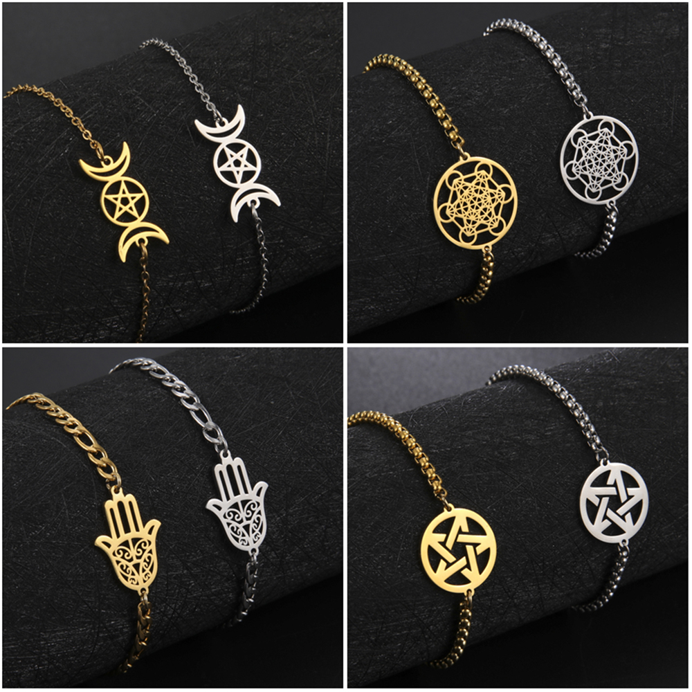 Teamer Jahrgang frauen Armbinde Edelstahl Reize Kasten Verknüpfung Kette Amulett Schmuck Wicca Wikinger Zubehör Pentagramm
