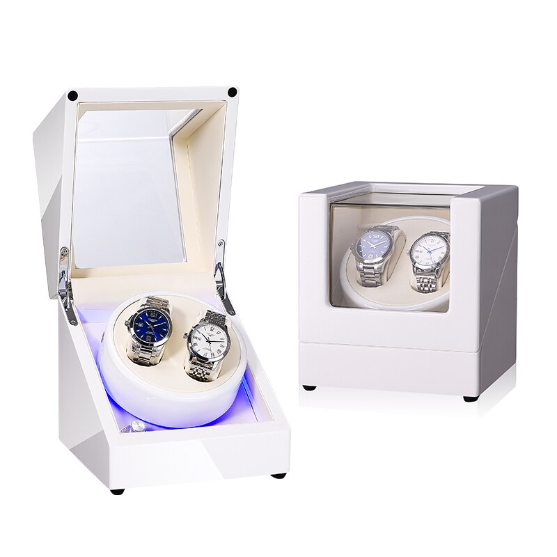 Devanadera de reloj mecánico con pantalla LED, soporte de caja de almacenamiento de joyería, agitador de Motor, rotador automático silencioso, 5 modos: Blanco
