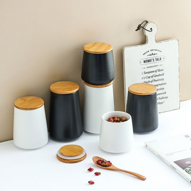 Tarro sellado de cerámica nórdico con tapa, recipientes de almacenamiento de granos variados de cocina, frasco de almacenamiento de alimentos, organizador de café y té