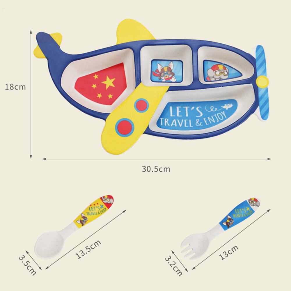 Cartoon Baby Servies Creatieve Vliegtuig Vorm Kommen Plaat Servies Voedsel Container Kinderen Voeden Gerechten + Lepel + vork