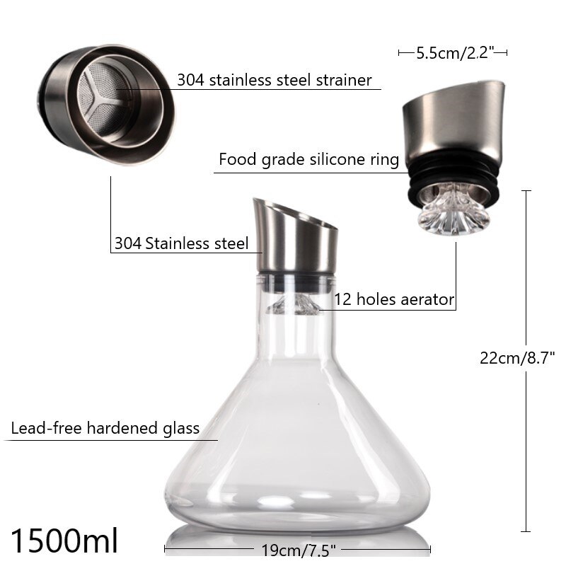 Wine Decanter Crystal 100% Hand Blown Wine Carafe for Red Wines Brilliant Decanter with Stainless Steel Aerator wine decanter