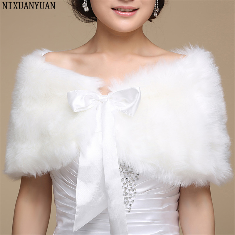 Fur Shawl Wedding Wrap Formal Dress Cheongsam Pregnantwith Married Outerwear Bride Cape Ivory Autumn Winter Jacket