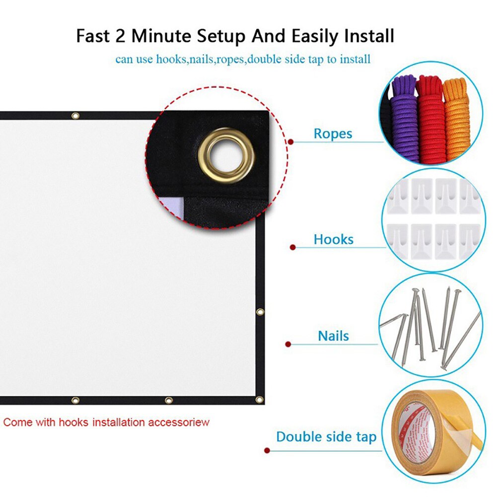 16:9 Projection Screen for Projector No Crease Home Theater HD 4K Clear Portable Foldable Easy Install White