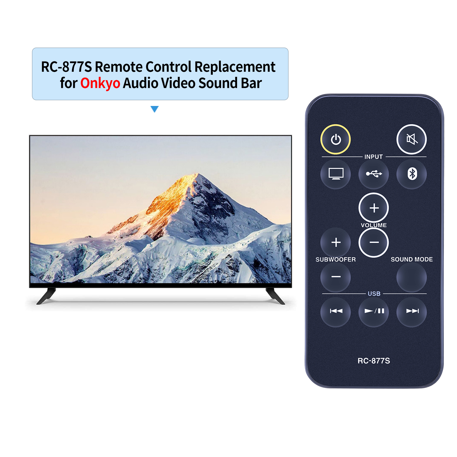 RC877S Replace Remote Control Fit for Onkyo Sound Bar LB401 LS-B50 LS-T10 LST10