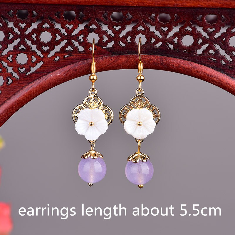 Yanting Cloisonne Butterfly Earrings For Women Natural Stone Earings Shell Flower Ethnic Earrings Hanging: 322