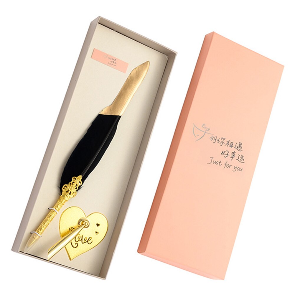 Veer Dip Pen Set Briefpapier Geschenkdoos Kalligrafie Vintage Retro Schrijven Vulpen Met Hartvormige Pen Houder Stand: B